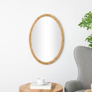 28 in. x 20 in. Wrapped Oval Framed Brown Wall Mirror with Beaded Frame