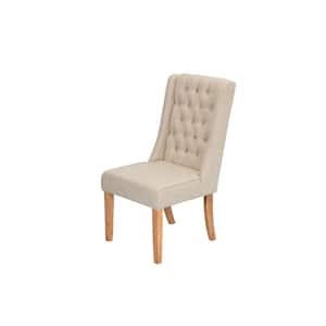 Maribel 1pc Wood Dining Beige Linen Fabric Chairs