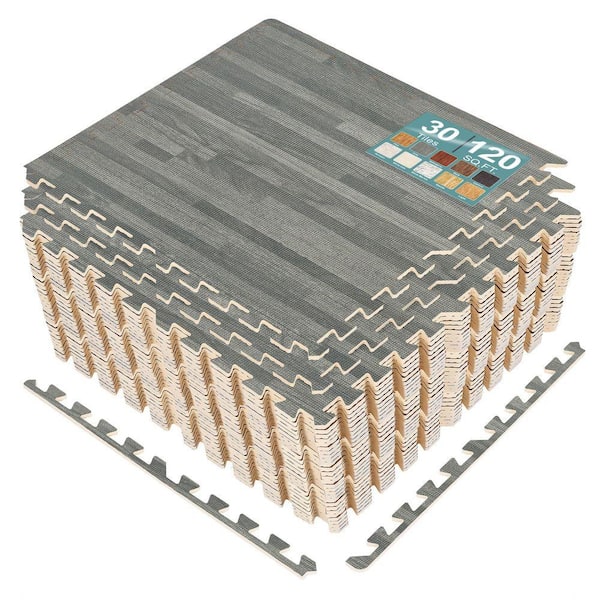 Grey 24 in. W x 24 in. L x 0.38 in. Thick Foam Interlocking Gym Floor -Tiles (30-Tiles/Pack) (120 sq. ft.)