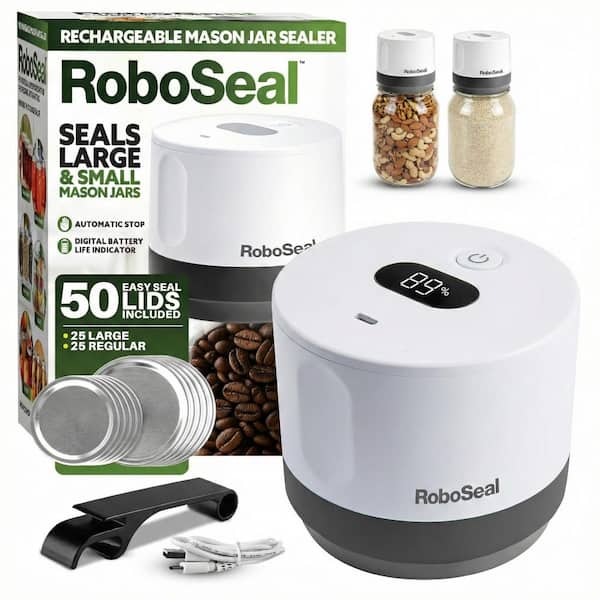 Rechargeable Electric Mason Jar Vacuum Sealer Kit with 50 Lids, 1 Touch Operation, Food Preserver