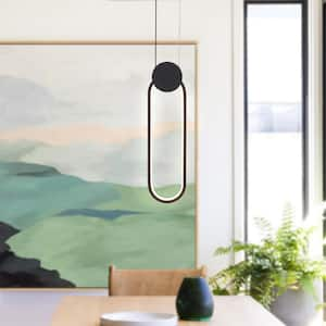 7-Watt 1-Light Black Elliptical Shade Integrated LED Pendant Light