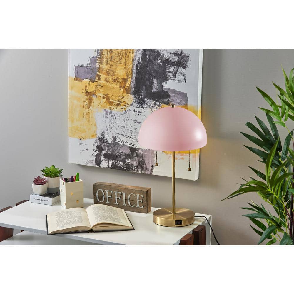 Light Pink and Brass Mid-Century Modern Table Lamp