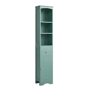 13.40 in. W x 9.10 in. D x 66.90 in. H Green Linen Cabinet Freestanding Storage Cabinet with Drawer and Adjustable Shelf