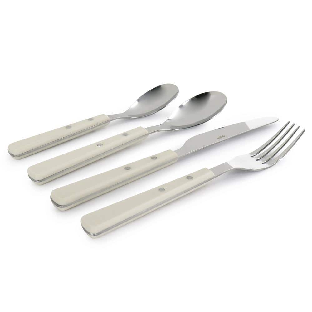 Cream Handle Stainless Steel 16-Piece Flatware Set