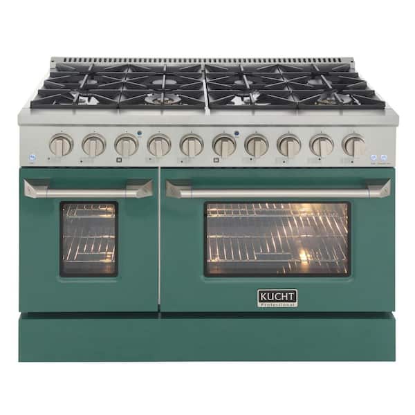 Kucht 48 in. 6.7 cu. ft. LP ready Double Oven Dual Fuel Range with Gas Stove and Electric Oven with Convection Oven in. Green