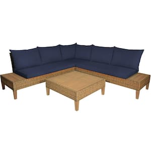 4-Piece Wicker Patio Conversation Set with Wooden Side Table