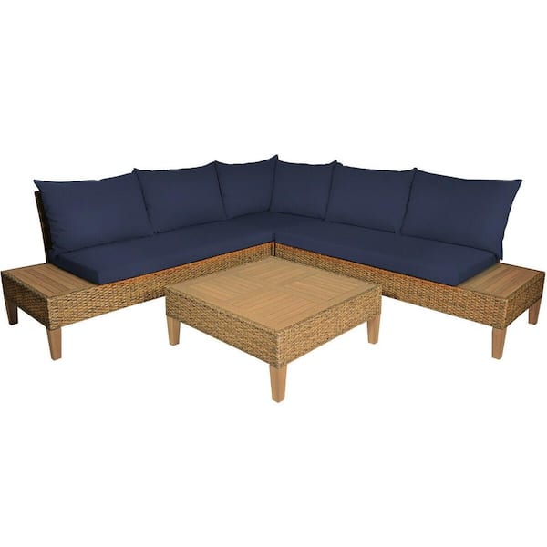 ANGELES HOME 4-Piece Wicker Patio Conversation Set with Wooden Side Table