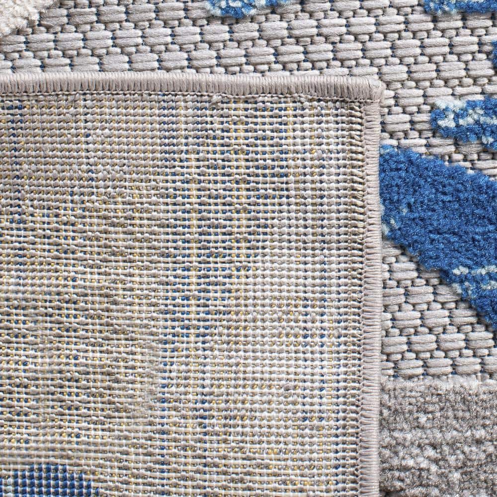 Grey/Blue Floral Flat Woven Easy-Care Runner Rug 24x12