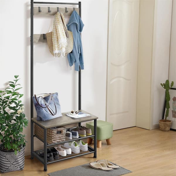 HOMCOM Gray Hall Tree with Shoe Storage Bench, Entryway Bench with Coat  Rack, Accent Coat Tree with Adjustable Shelves 837-302V00GY - The Home Depot