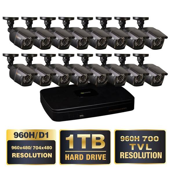 Q-SEE Premium Series 16-Ch. 960H 1TB Video Surveillance System with (16) 900TVL Cameras, 100 ft. Night Vision in Ambient Light