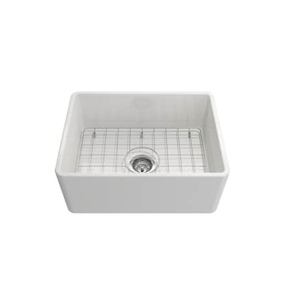 Farmhouse Apron Front Fireclay 24 in. Single Bowl Kitchen Sink in White with Bottom Grid