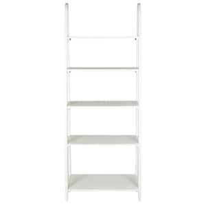 72.2 in. White Wood 5-shelf Ladder Bookcase with Open Back