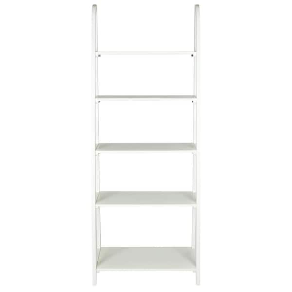 SAFAVIEH 72.2 in. White Wood 5shelf Ladder Bookcase with Open Back