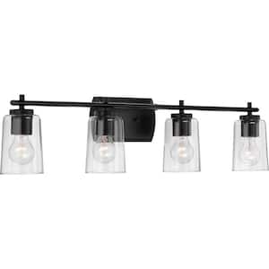 Adley Collection 32 in. 4-Light Matte Black Clear Glass New Traditional Bathroom Vanity Light