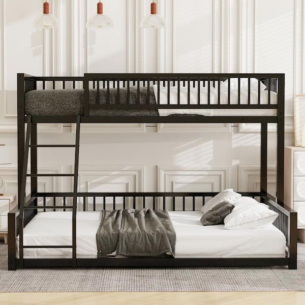 Black Twin XL Over Queen Bunk Bed with Ladder and Safety Guardrails