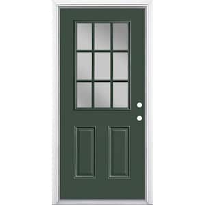 36 in. x 80 in. 9 Lite Left Hand Inswing Painted Steel Prehung Front Exterior Door with Brickmold