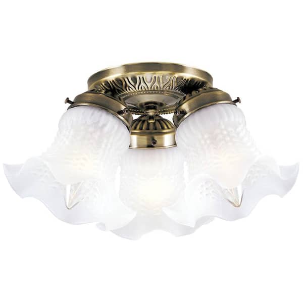 Westinghouse 3-Light Ceiling Fixture Antique Brass Interior Flush-Mount with Frosted Ruffled Edge Glass