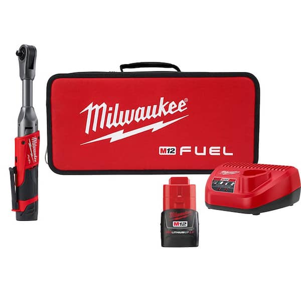 Milwaukee M12 FUEL 12V Lithium-Ion Brushless Cordless 3/8 in. Extended Reach Ratchet Kit with M12 2.0Ah Battery