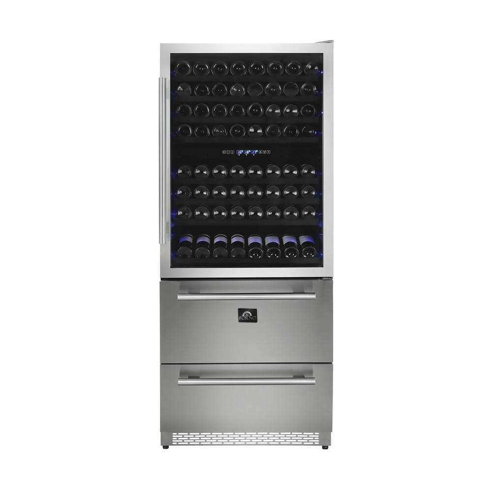 Forno Capraia 30 in. Triple Zone 144/200 Bottles-Cans Freestanding Wine  Cooler with Compressor in Stainless Steel FWCDR6661-30S - The Home Depot