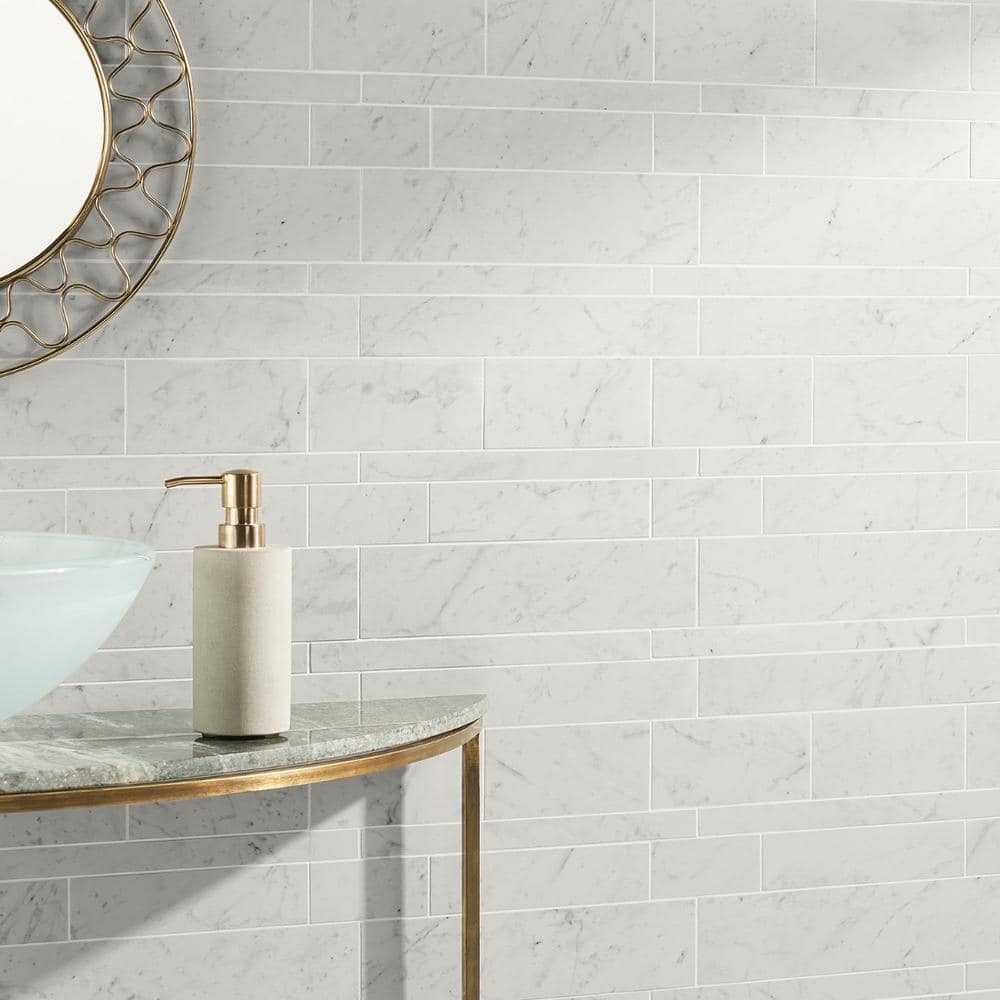 Saroshi 12x12 Matte White Porcelain Marble Look Mosaic Tile