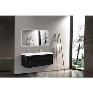 70.55 in. W Double Sinks Wall-Mounted Glossy Black Bath Vanity With White Resin Top Unassembled