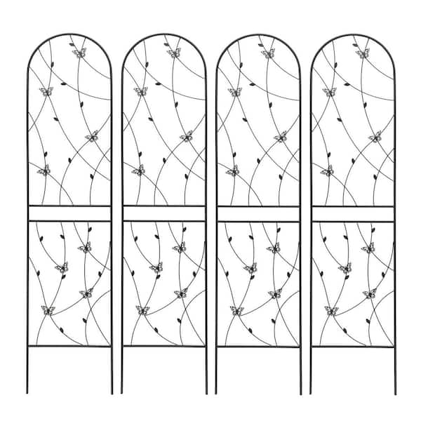 86. 7in. Outdoor Garden Butterfly Decorative Black Metal Climbing Plant Flower Trellis, 4 Pieces