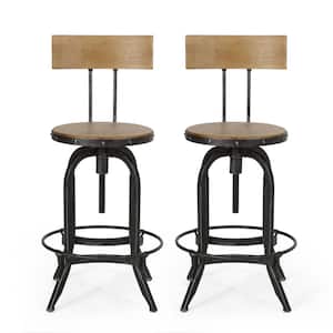 Andrew 39.25 in. Natural and Black Brushed Silver Adjustable Swivel Bar Stool (Set of 2)