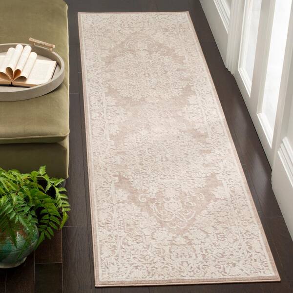 Reflection Beige/Cream 2 ft. x 18 ft. Floral Border Runner Rug