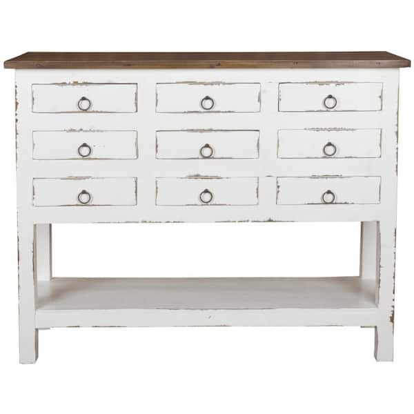 AndMakers Shabby Chic Cottage White Wash Accent Cabinet with 9-Drawers