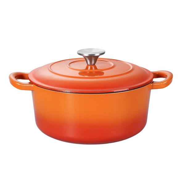 3 qt. Enameled Cast Iron Round Orange Dutch Oven with Lid Heavy Duty Nonstick Pot for Bread Baking Stewing Roasting