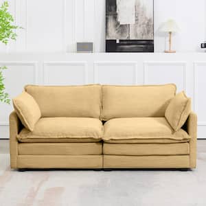 Modern Yellow Corduroy Loveseat with Two Pillows for Living