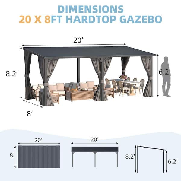 AECOJOY 20 ft. x 8 ft. Metal Outdoor Lean to Wall-Mounted Hardtop
