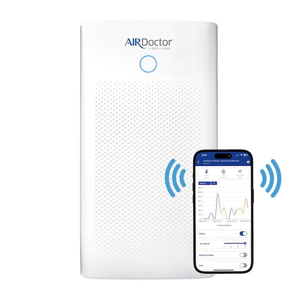 AIRDOCTOR AD5500i Smart 4172 sq. ft. 4 in 1 Air Purifier for Extra Large Spaces with Ultra HEPA Carbon and VOC Filters Tower White 90AD550SC01
