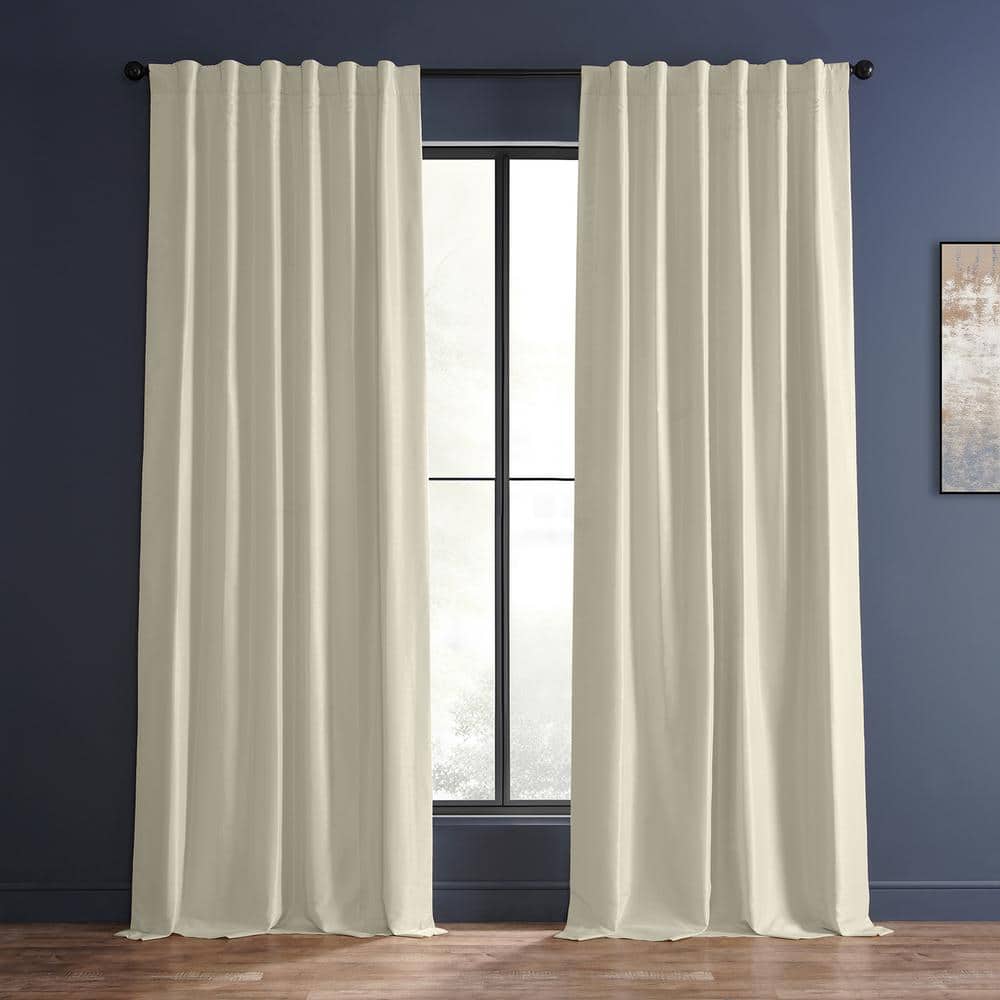 Extra Long Off-White Blackout Faux Silk Drapes