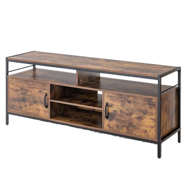 Gymax Industrial Rustic Brown TV Stand for TVs Up to 65 in. Media Center with Cabinets and Adjustable Shelf