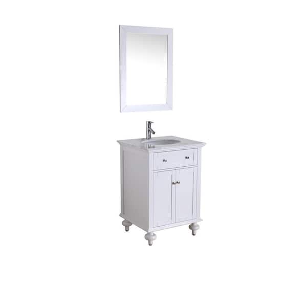 Virtu USA Hailey 24 in. Single Basin Vanity in White with Marble Vanity Top in Italian Carrara White -DISCONTINUED