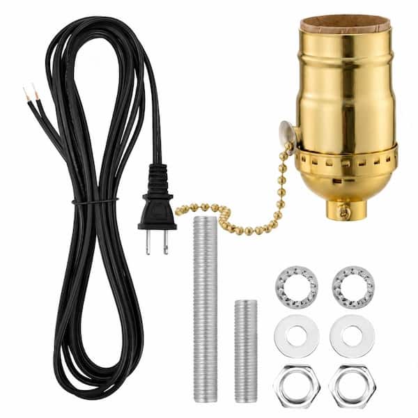 Lamp Repair Socket Kit with Pull Chain Switch, 10 ft Cord & Hardware, Gold