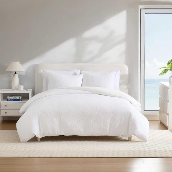 Seaside Floral 3 Piece White Cotton Blend King Comforter Set