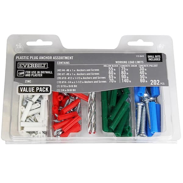 Plastic Plug Anchor Pack with Screw (202-Piece)