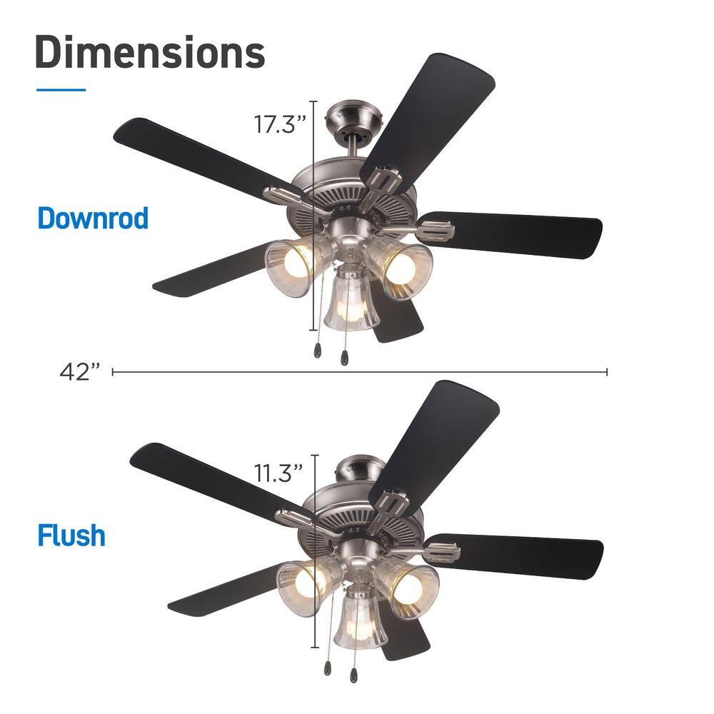42'' Brushed Nickel Ceiling Fan with Reversible Blades and LED Lights