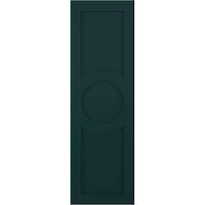 True Fit 12 in. x 45 in. PVC Center Circle Arts and Crafts Fixed Mount Flat Panel Shutters, Thermal Green (Per Pair)