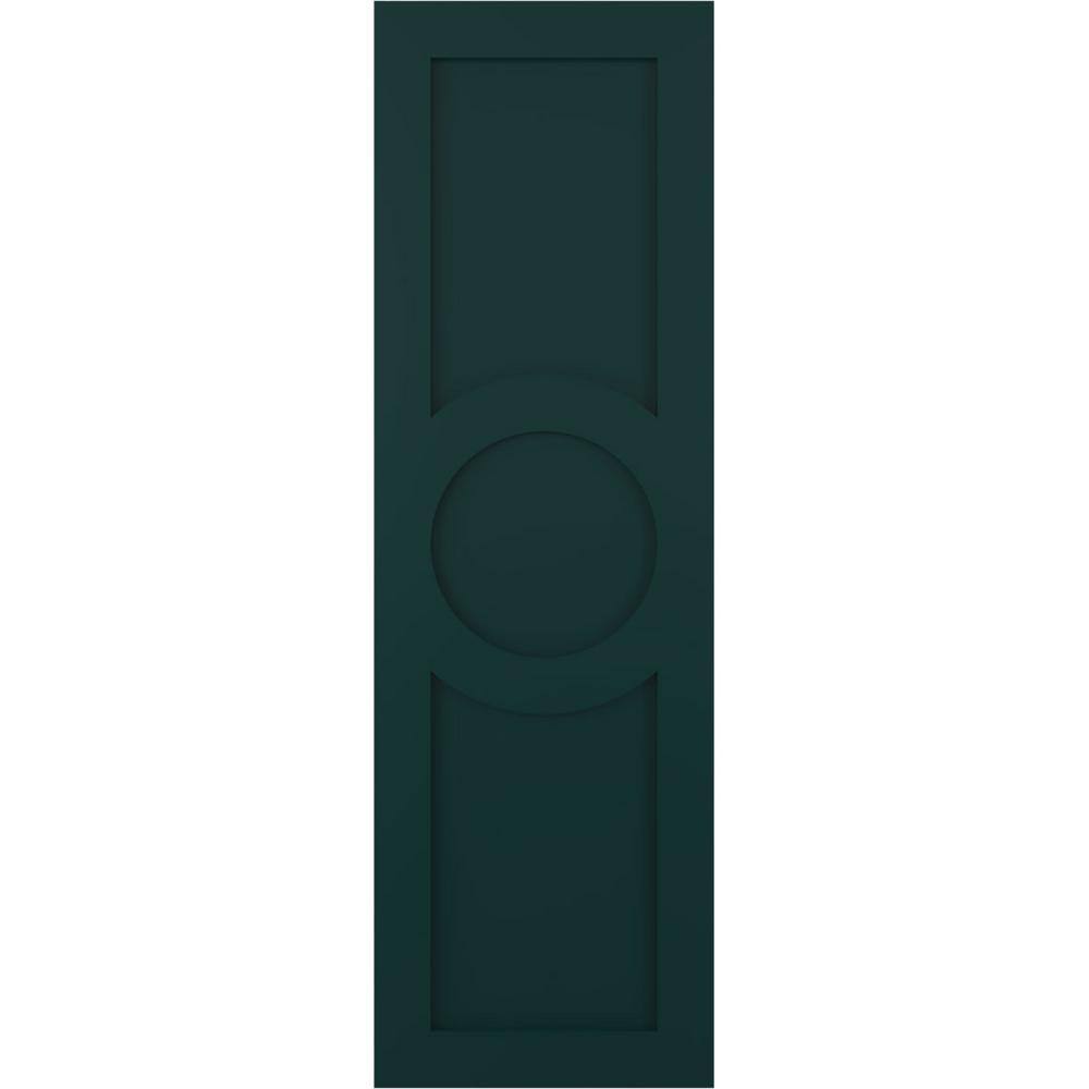 True Fit 12 in. x 68 in. PVC Center Circle Arts and Crafts Fixed Mount Flat Panel Shutters Pair in Thermal Green price history on PriceWatchPro