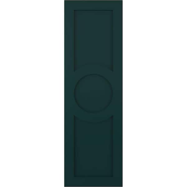 Ekena Millwork 12 in. x 72 in. True Fit PVC Center Circle Arts and Crafts Fixed Mount Flat Panel Shutters Pair in Thermal Green