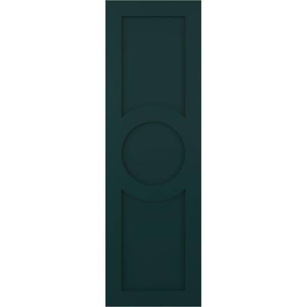 Ekena Millwork True Fit 15 in. x 39 in. PVC Center Circle Arts and Crafts Fixed Mount Flat Panel Shutters Pair in Thermal Green