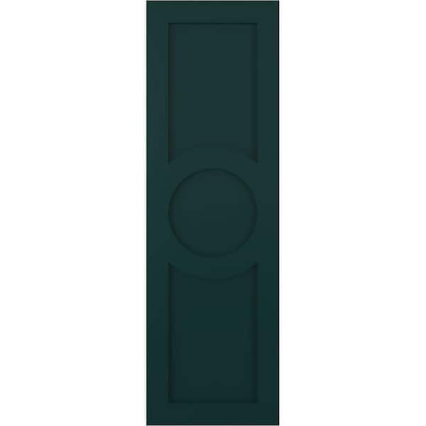 Ekena Millwork 15 in. x 55 in. True Fit PVC Center Circle Arts and Crafts Fixed Mount Flat Panel Shutters, Thermal Green (Per Pair)