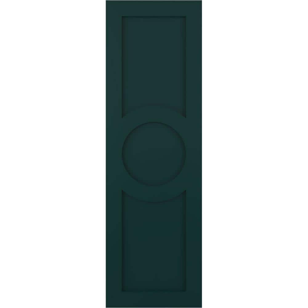 True Fit 18 in. x 51 in. PVC Center Circle Arts and Crafts Fixed Mount Flat Panel Shutters Pair in Thermal Green price history on PriceWatchPro