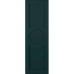 18 in. x 53 in. True Fit Flat Panel PVC Center Circle Arts and Crafts Fixed Mount Shutters Pair in Thermal Green