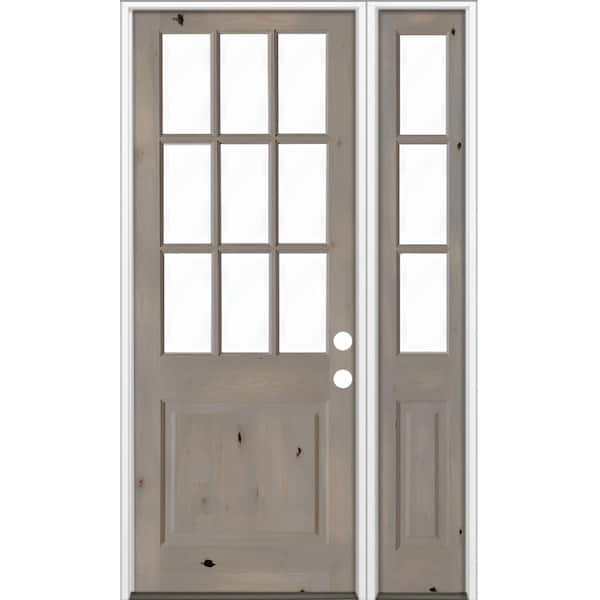 Krosswood Doors 56 in. x 96 in. Knotty Alder 2 Panel Left-Hand/Inswing Clear Glass Grey Stain Wood Prehung Front Door w/Right Sidelite
