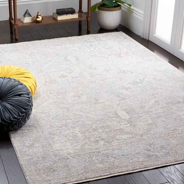 Marmara Beige/Gray/Blue 8 ft. X 10 ft. Border Floral Area Rug