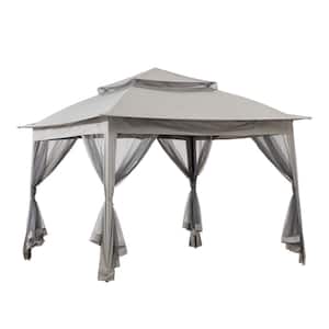 Ayon 11 ft. x 11 ft. Gray Pop Up Portable Steel Gazebo with Mosquito Netting